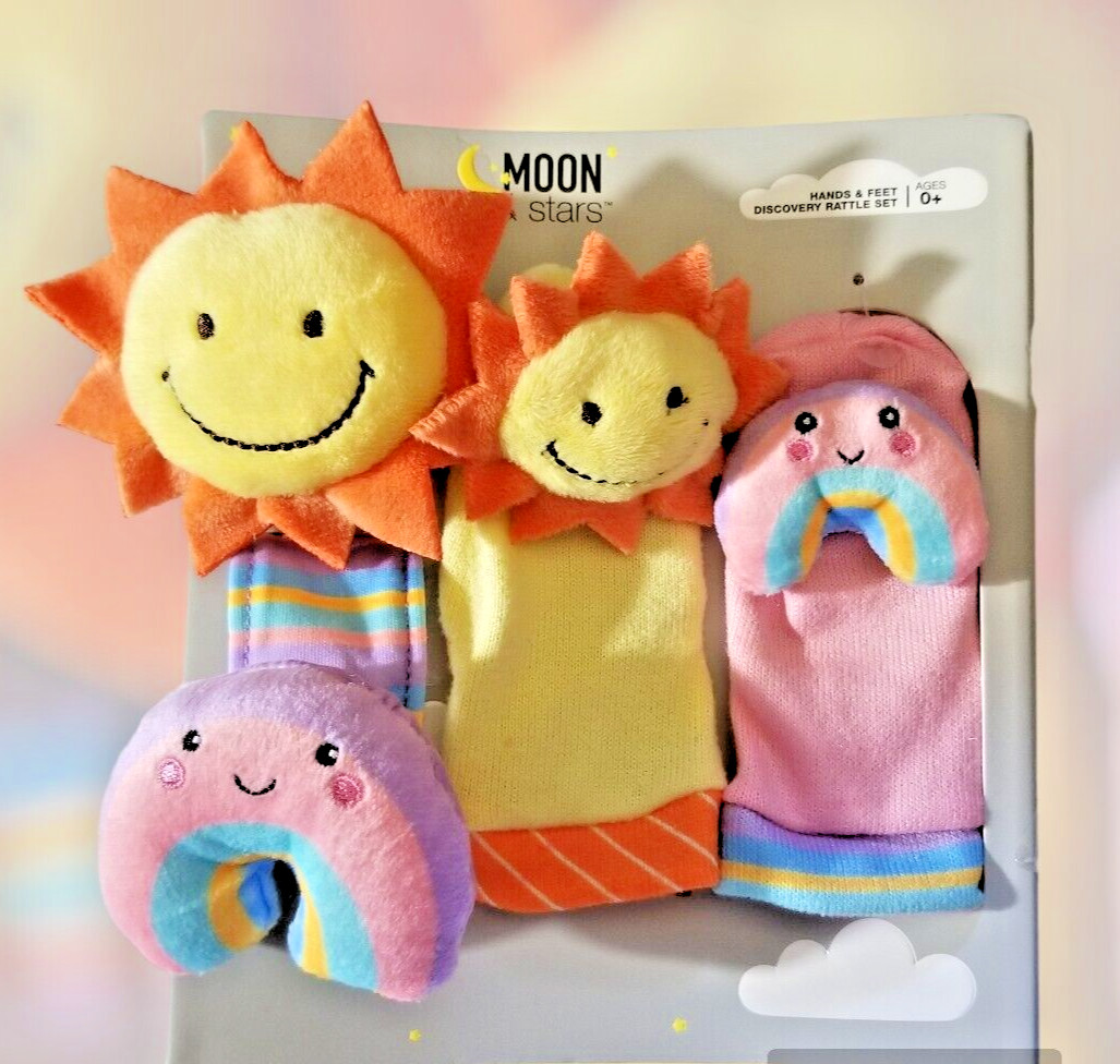 Baby Developmental Rattle Set Discover Hands & Feet Unisex Sun & Rainbow