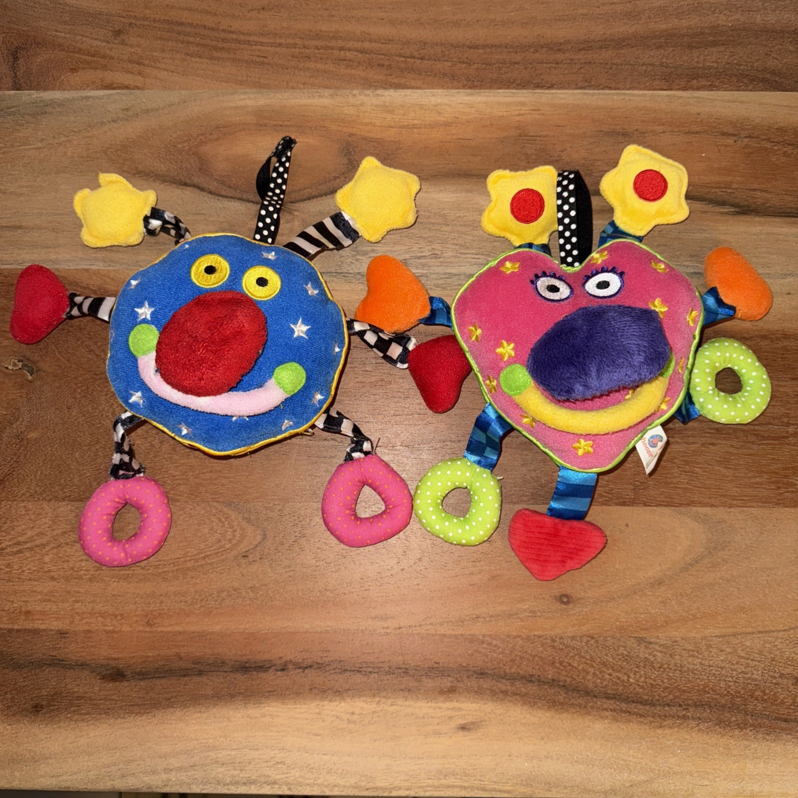 Set Of 2 VTG Whoozit Sensory Baby Toy Soft Rattle Discovery Busy Travel size