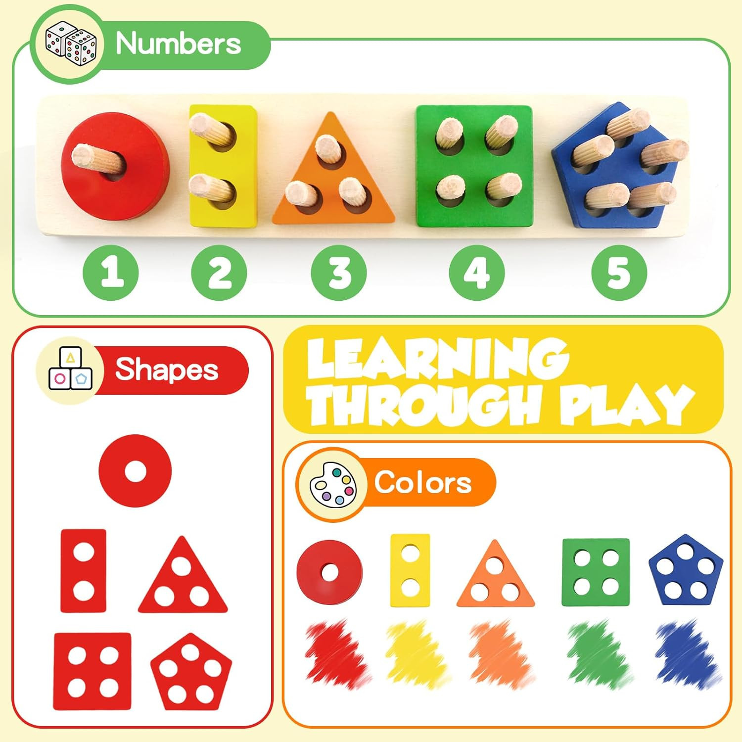 Montessori Wooden Sensory Toys for Toddlers 1-3 Learning Puzzle Gift Set Boys G