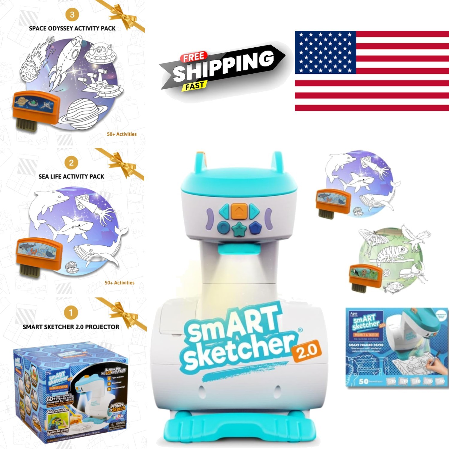 4 in 1 Smart Sketcher Art Kit Projects Photos and Teaches Step by Step Drawing