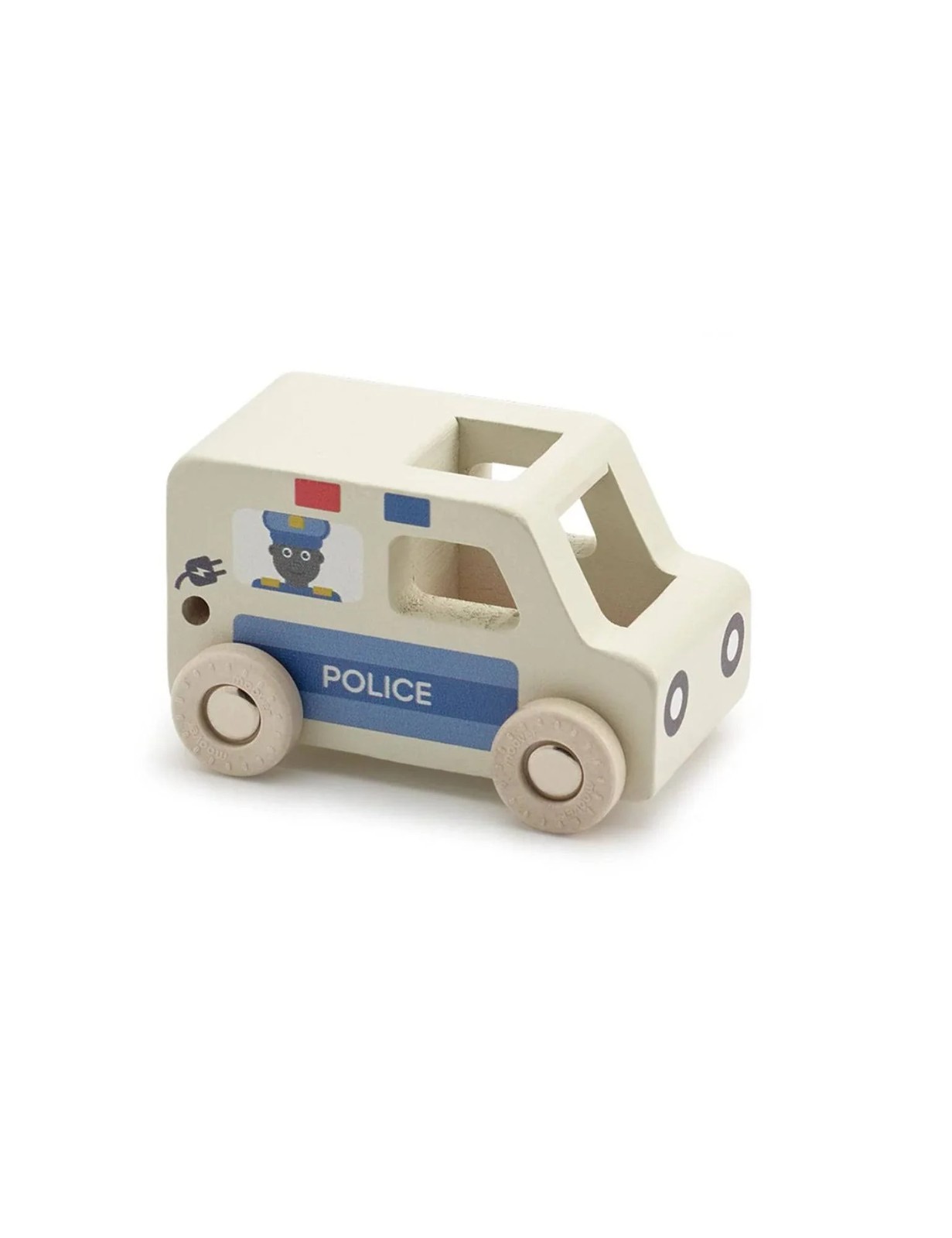 MOOVER Mini Cars Police Wooden Toddler Toy Car 3x2x2 inch