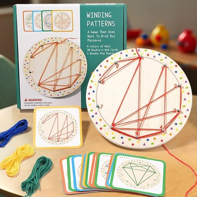Wooden Peg Board Winding Patterns Game – Learning & Development Toy – 3+ Years