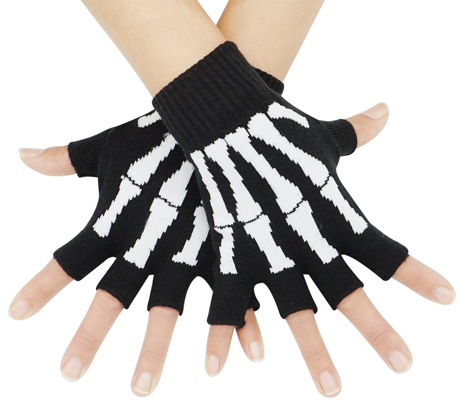 Bienvenu Unisex Stretchy Fingerless Hand Warmer Skeleton Gloves White