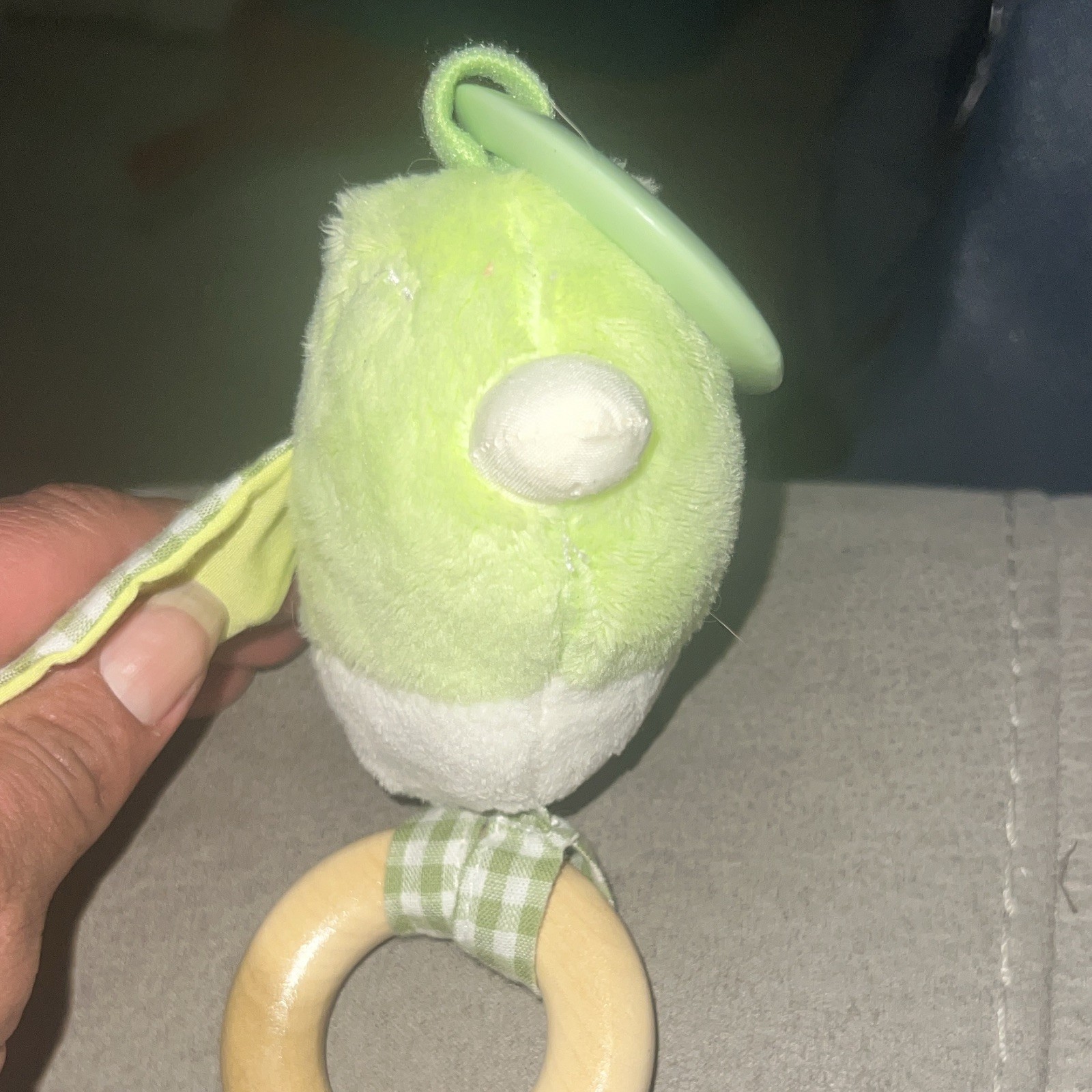 Green & White Plush Bunny Baby Rattle Teether Toy with Ring & Clip, Unisex