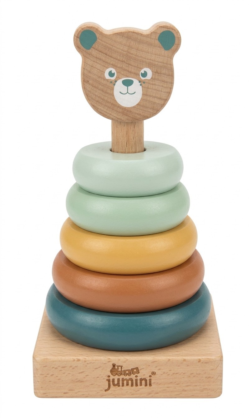 Jumini Bear Stacking Rings Wood Toy Gender Neutral Scandi Style Eco Friendly