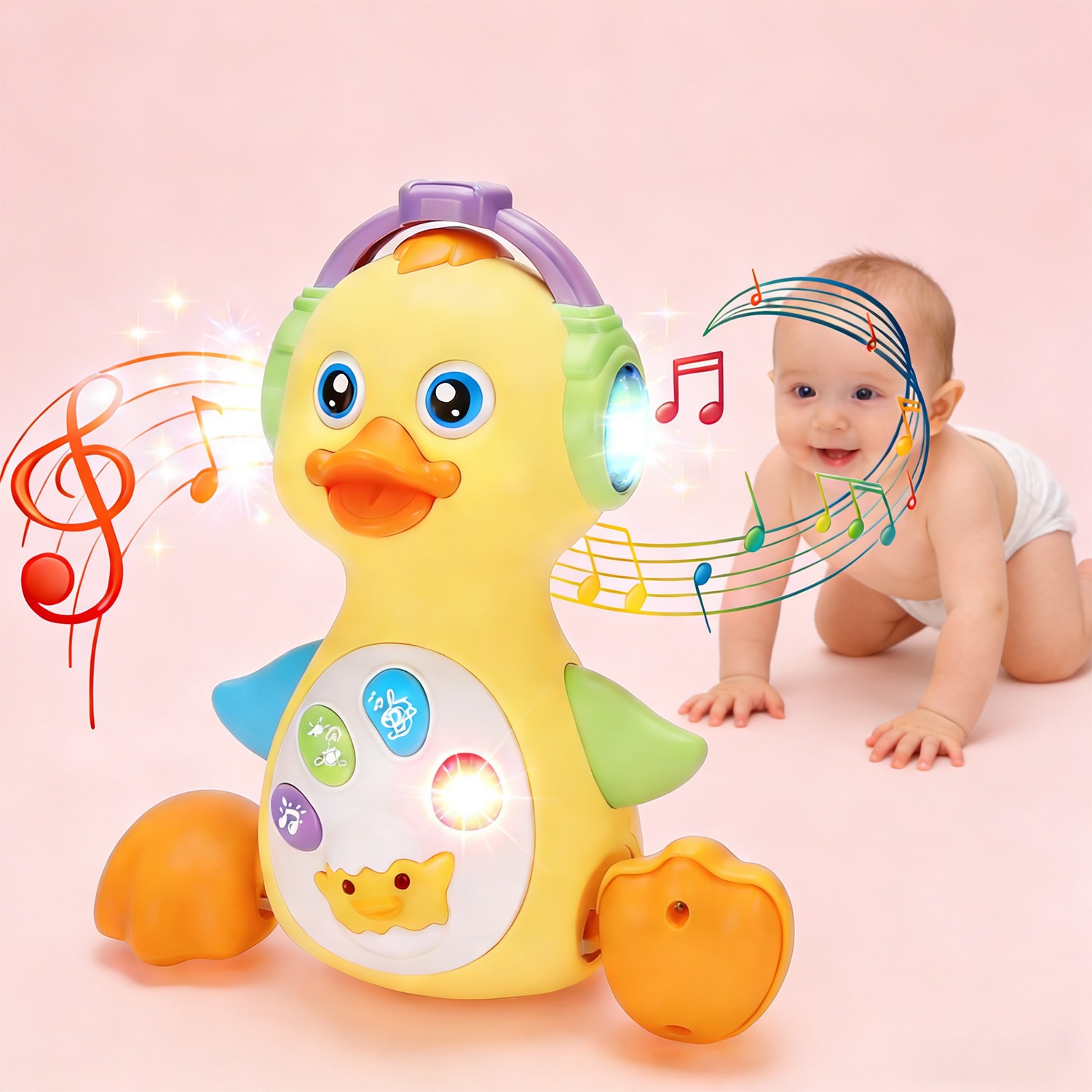 Baby Musical Light Up Duck Toy, Dancing Crawling Tummy Time Toys,0-18 Month Gift