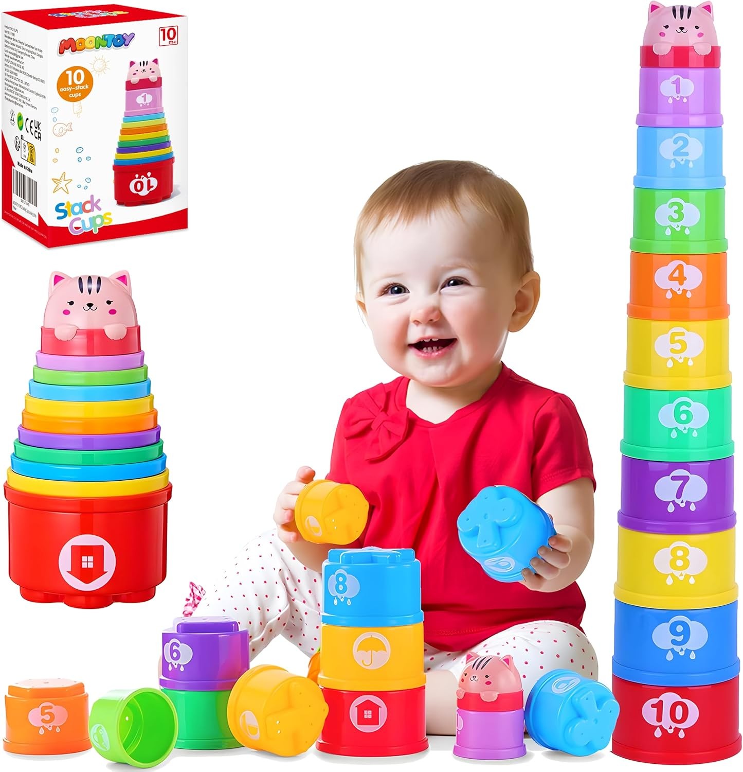 MOONTOY Stacking Cups Baby Toys 6 10 12 18 Months, Montessori A- 11 PCS