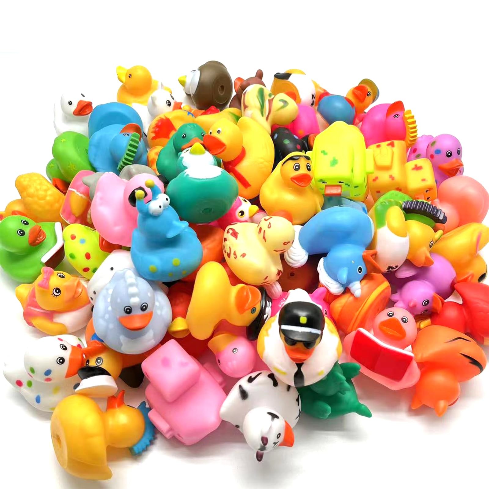 100 Pcs Rubber Ducks, Random Assortment Ducks Bulk, Small, Multicolor