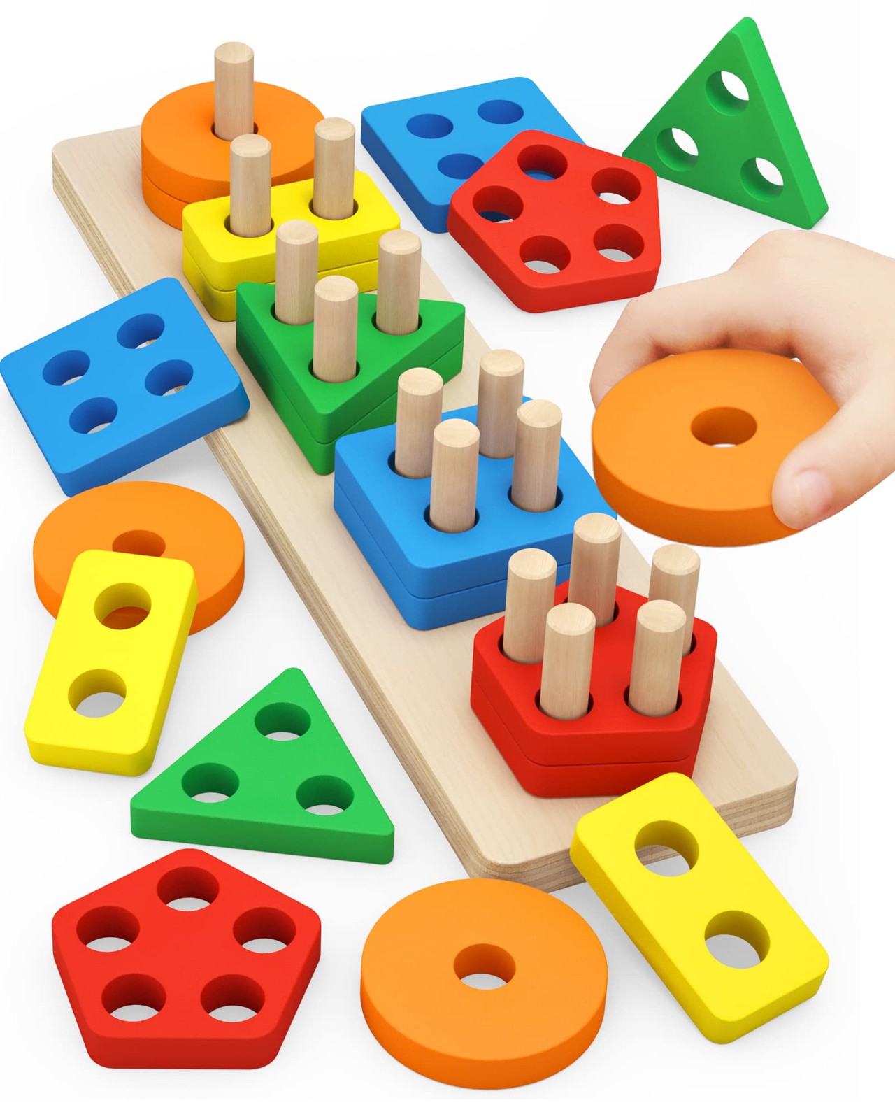 Montessori Wooden Sorting Stacking Toys Color Shape Learning Kids 1–3 Years