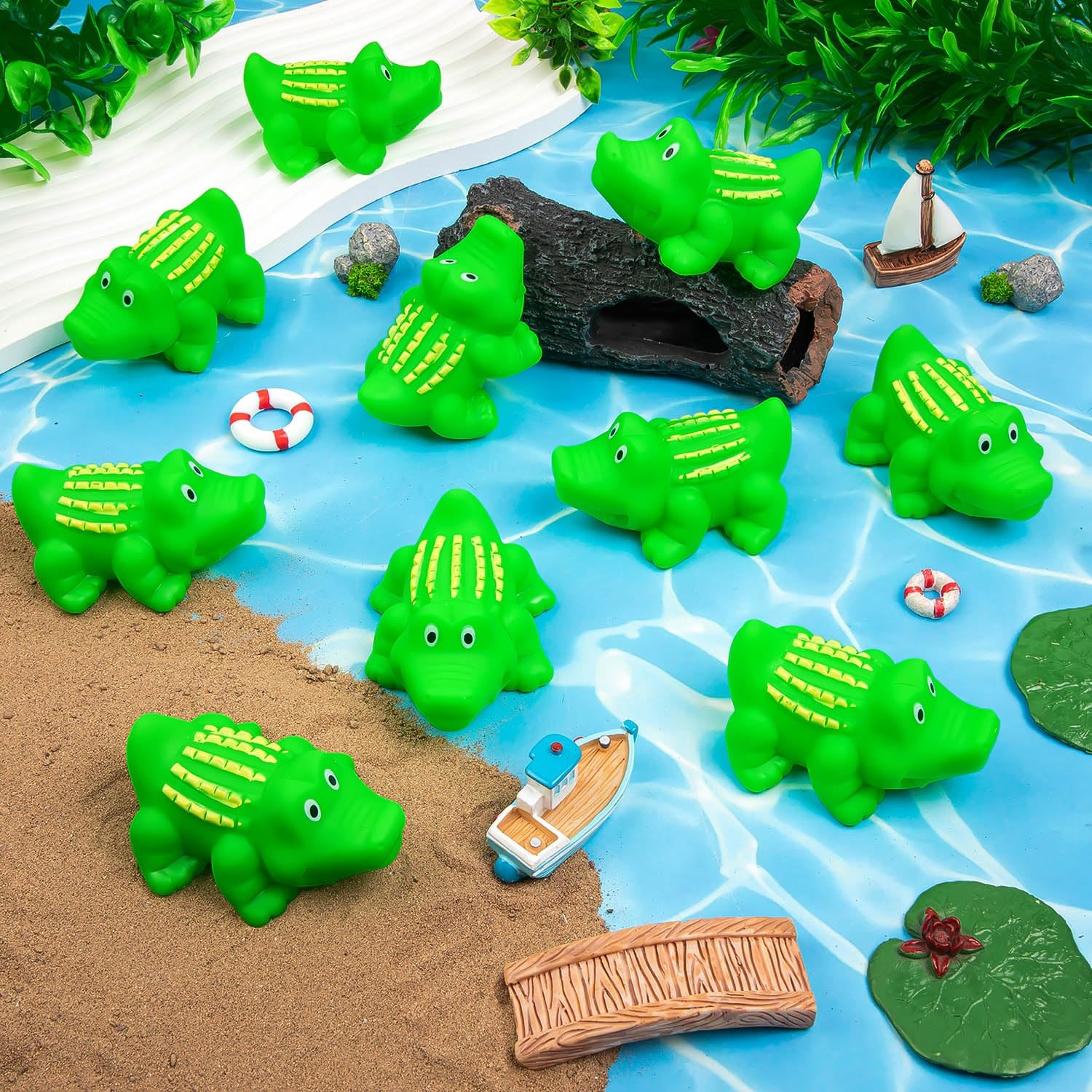 Gdzrdflh 36 Pcs Rubber Alligator Bath Toy Mini Plastic Crocodile Float Squeak