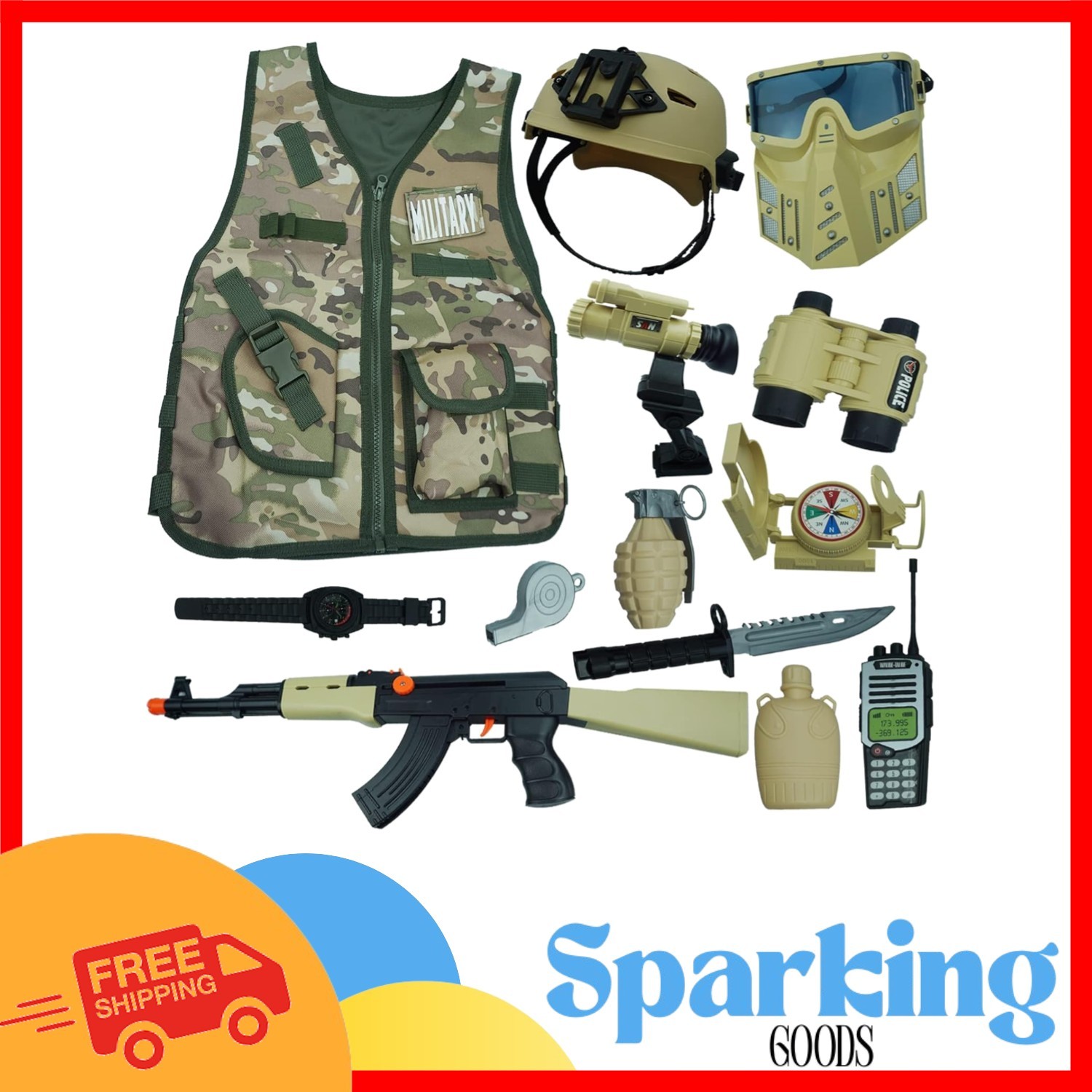 Kids Army Soldier Combat Costume Set with Helmet – 12pc Dress Up for Ages 3-10