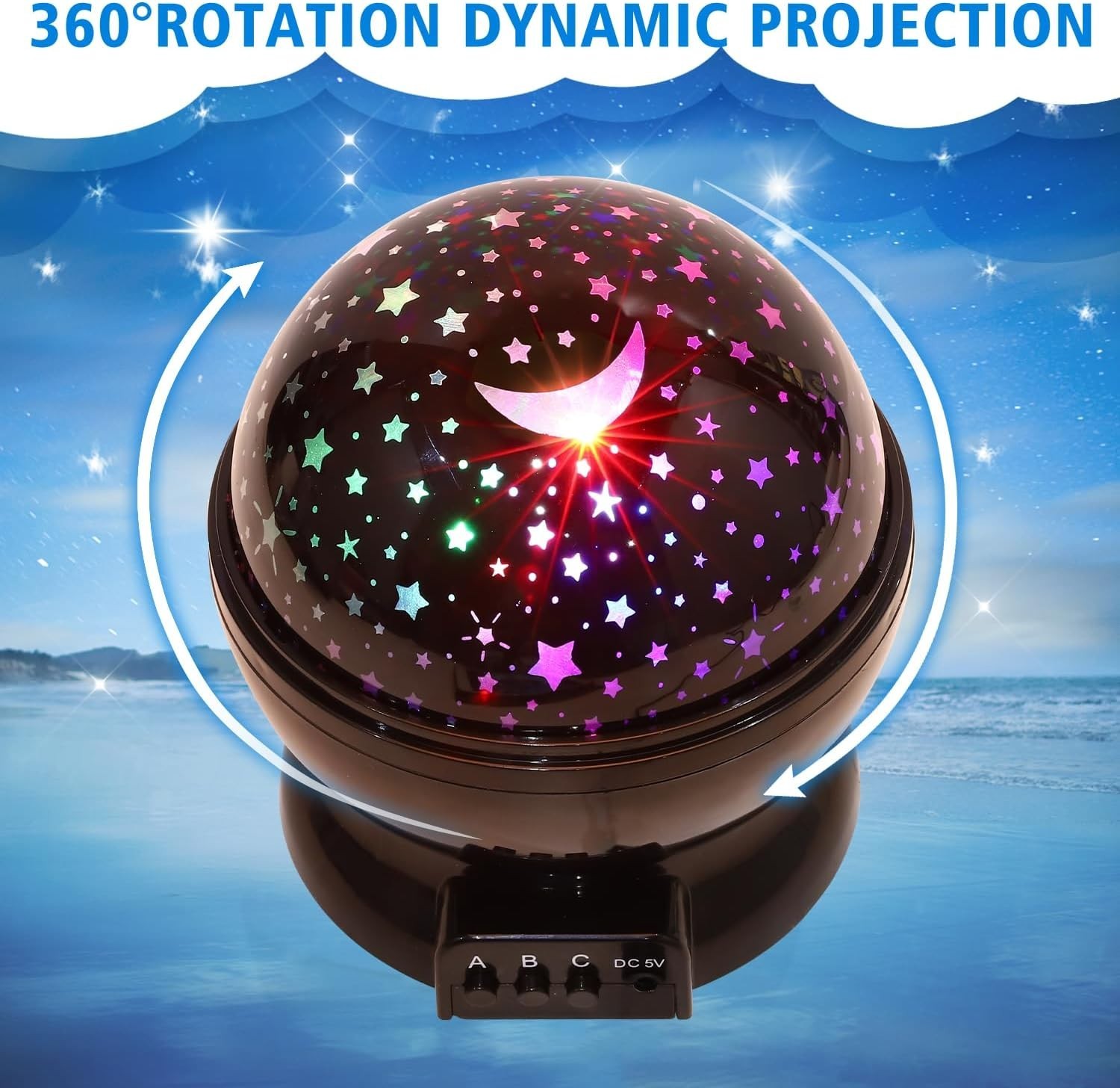 Kids Night Light Projector 360 Rotation 12 Colors Bedroom Lamp Gift Boys Girls